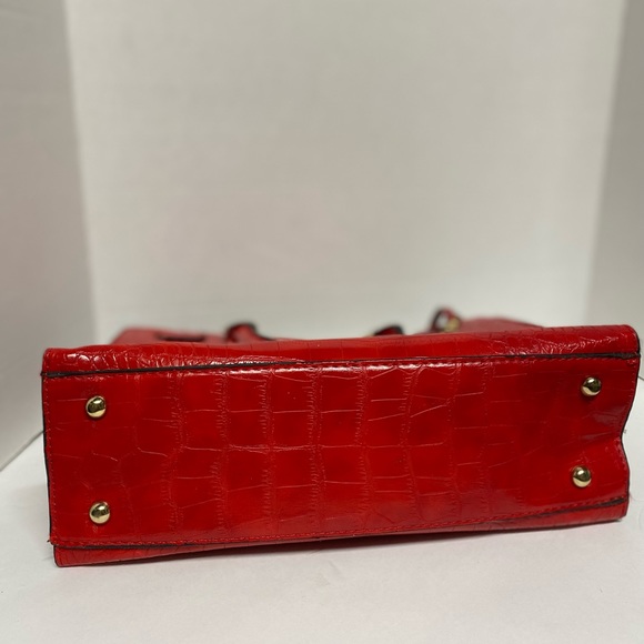 Michael Kors Red Dillon Croc Embossed Leather Medium Satchel Unique Clean Logo - Picture 6 of 10